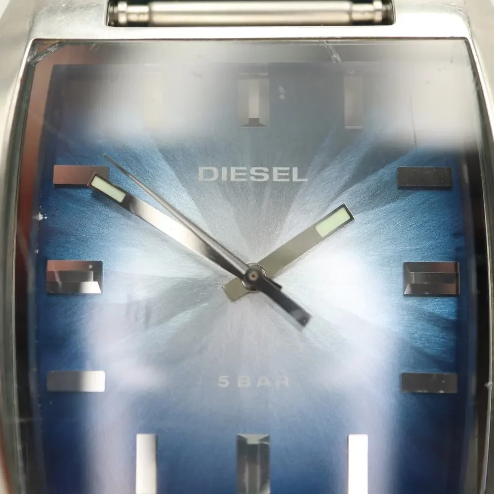 Diesel Men's Silver Tone Blue Sunburst Watch Blue Leather DZ1032 w New Battery